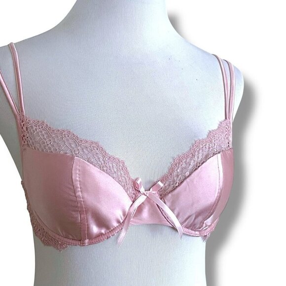 Miss Naory 34B Bra Pink Silk Satin Lace Underwire Demi Foam Lined Cups Italy - Picture 3 of 8